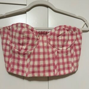 Pink and White Checkered Bustier Top